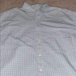 blue and green button up